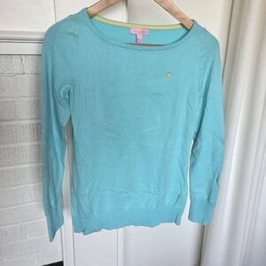 Lilly Pulitzer Light Blue Long Sleeve Sweater Womens Size Small Palm Tree